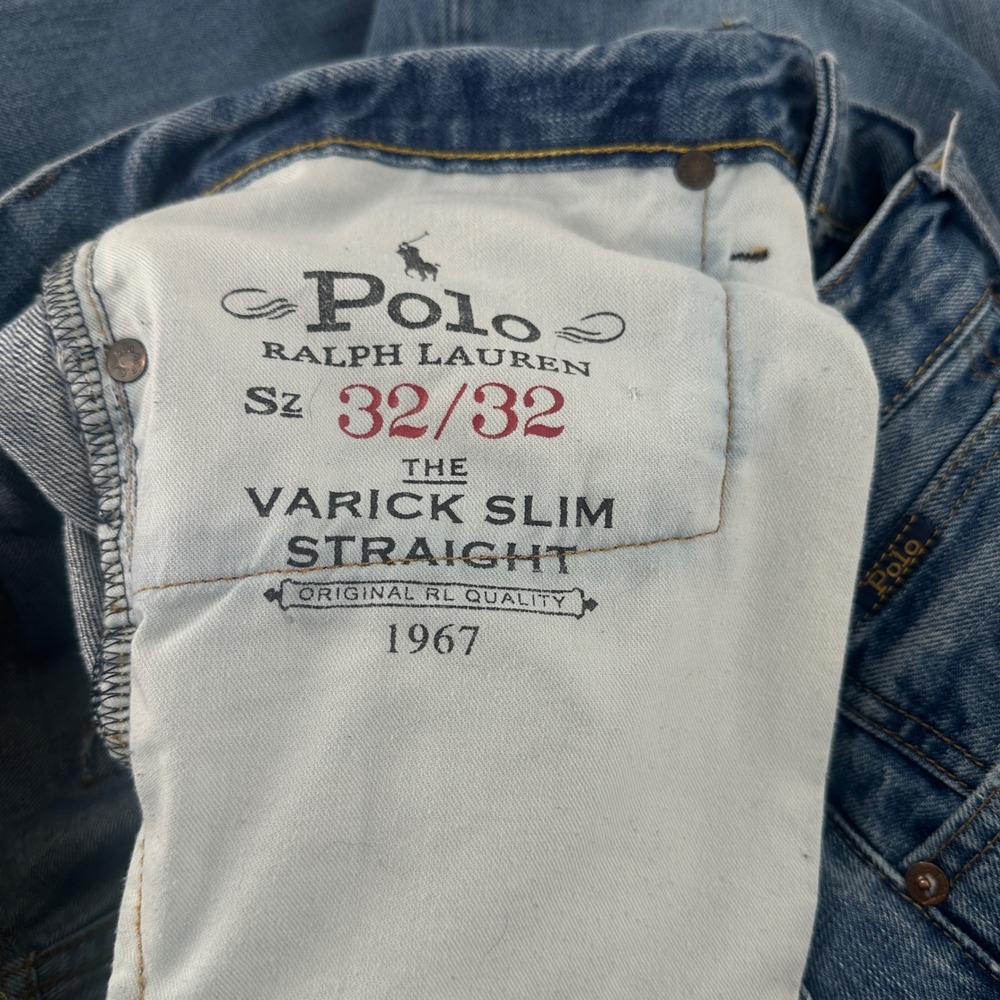 Polo Ralph Lauren Varick Slim Straight Jeans Mens 32x32 Blue Distressed Denim - Picture 6 of 10